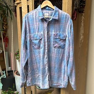 Rip Curl Faded Plaid Long Sleeve Button Down Shirt